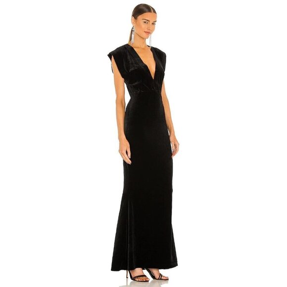 Norma Kamali V Neck Rectangle Velvet Gown in Black Small New Womens Long Dress - Picture 3 of 16